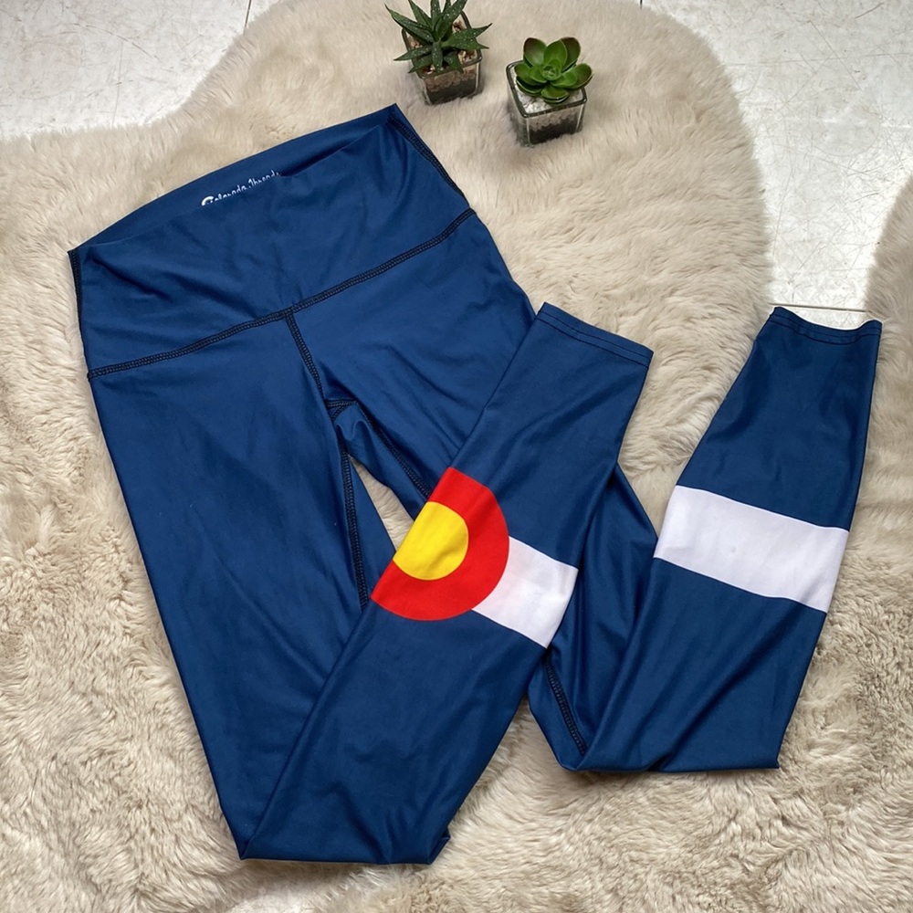 Colorado Threads Colorado Flag Leggings Blue Red Size Small - Picture 2 of 12